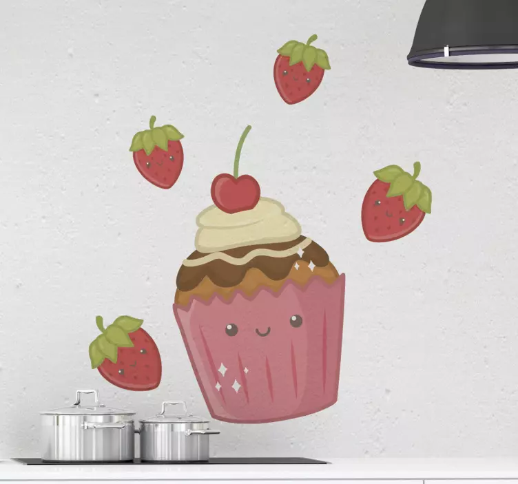Vinilo comida Cupcakes y fresas - TenVinilo