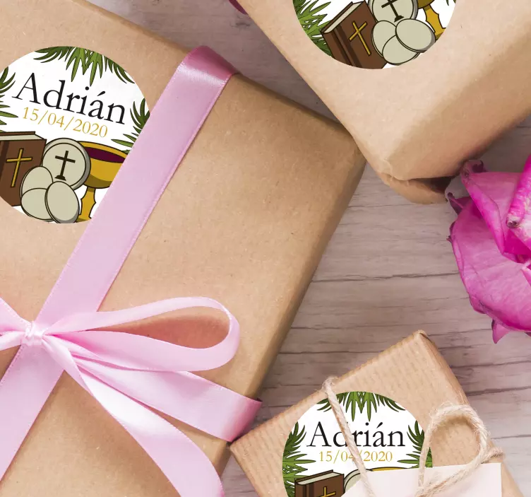 Pegatina detalles regalo comunión con nombre - TenVinilo