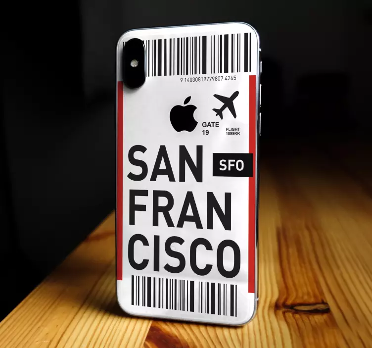 Sticker iPhone Boleto de avion a san francisco - TenVinilo
