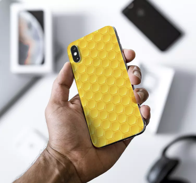 Pegatina iPhone hexagonos amarillos 3D - TenVinilo