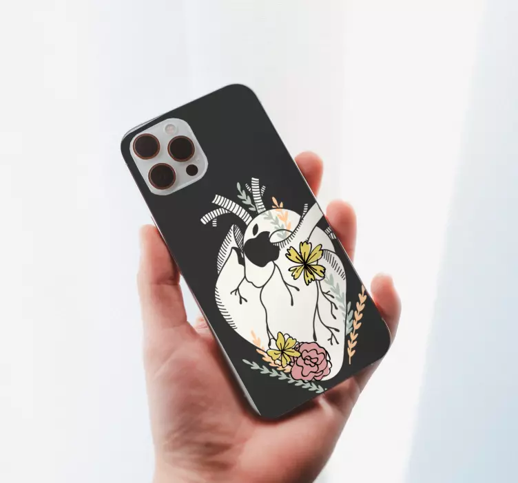 Pegatina iPhone pájaro y flores - TenVinilo