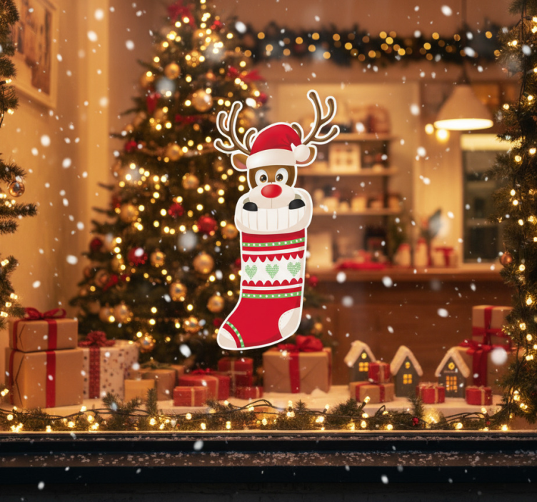 Pegatina navideña calcetín de reno - TenVinilo