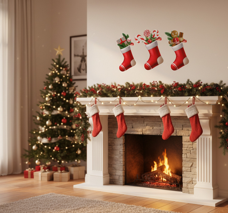 Pegatina navideña regalos de caramelos en calcetines - TenVinilo