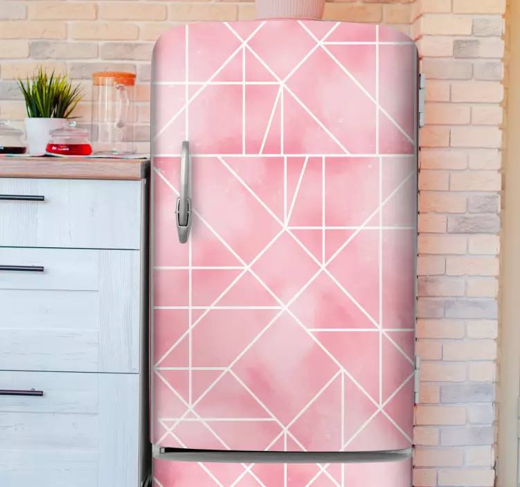 Vinilo para nevera Patrón de vinilo pared de triángulos rosados - TenVinilo