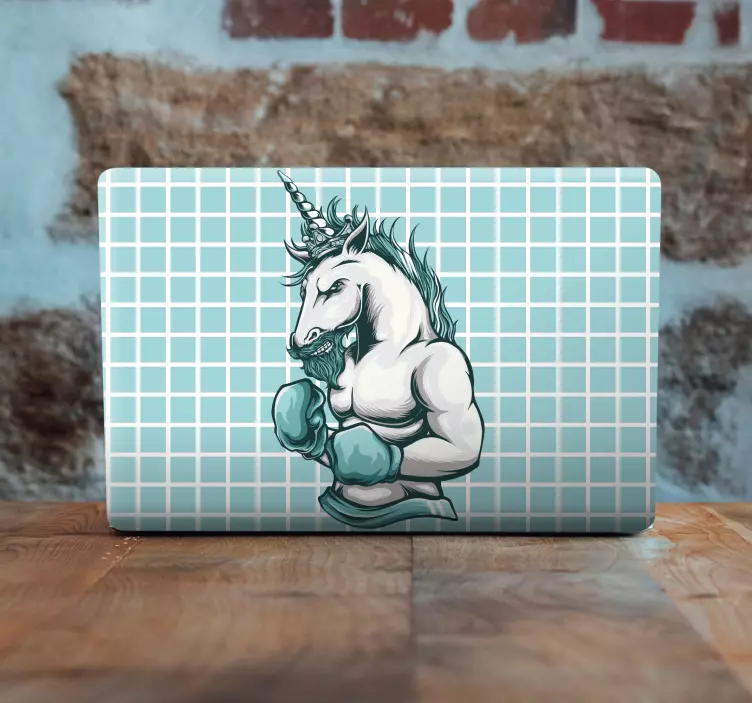 Pegatina para portátil boxeador unicornio musculoso - TenVinilo