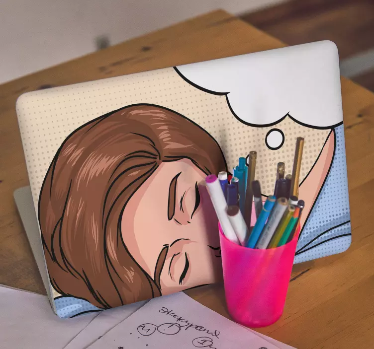 Pegatina para portátil ilustración de mujer durmiendo - TenVinilo