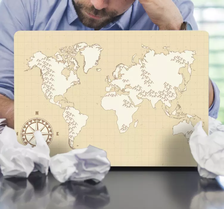 Pegatina para portátil mapa con brújula - TenVinilo