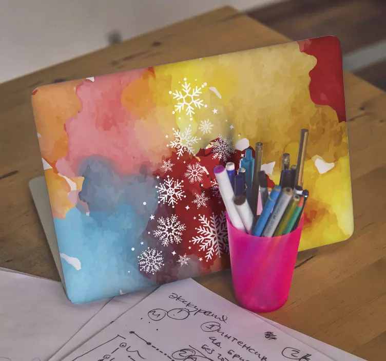 Pegatina para portátil patrón de copos de nieve coloridos - TenVinilo