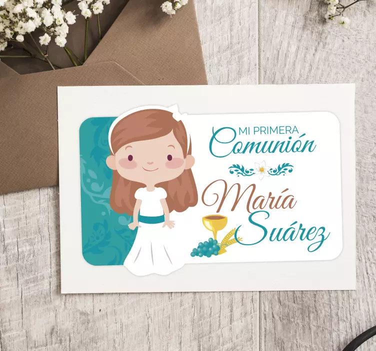 Pegatina primera comunión niñas con nombre - TenVinilo