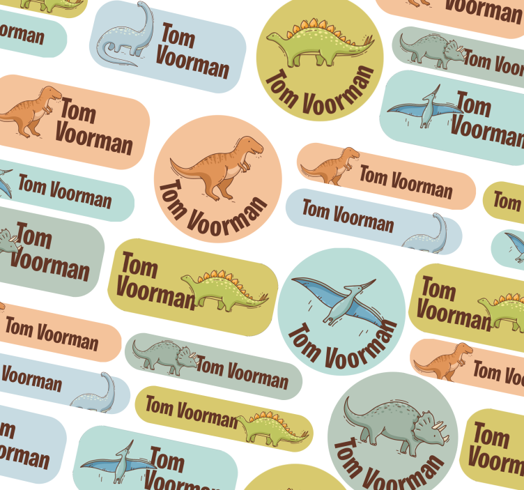 Pegatinas con nombre escolares con dinosaurios - TenVinilo