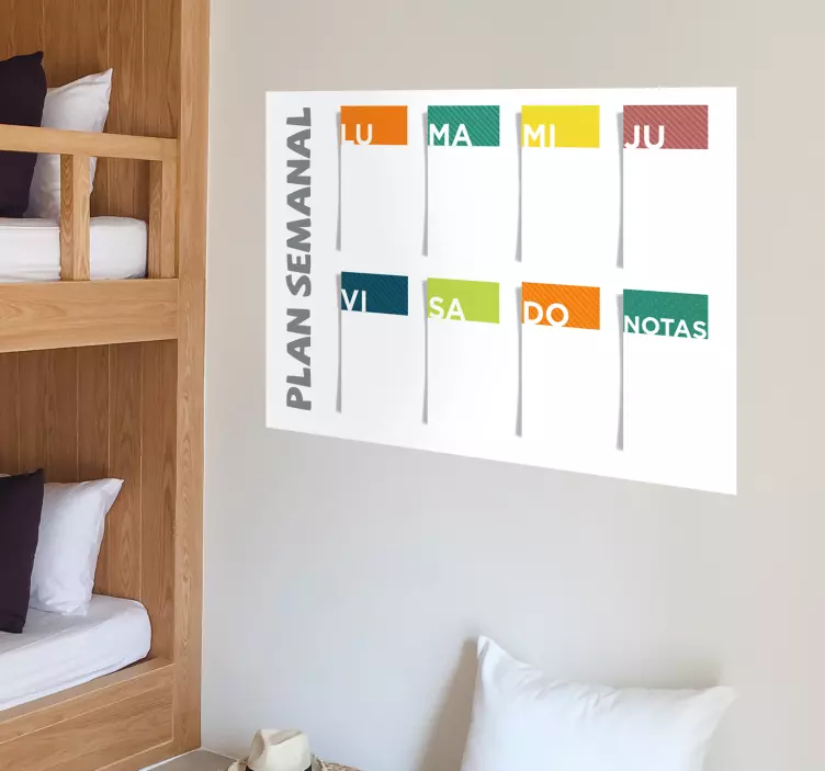 Vinilo pizarra blanca plan semanal castellano - TenVinilo
