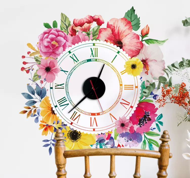 Reloj adhesivo pared minimalismo floral - TenVinilo