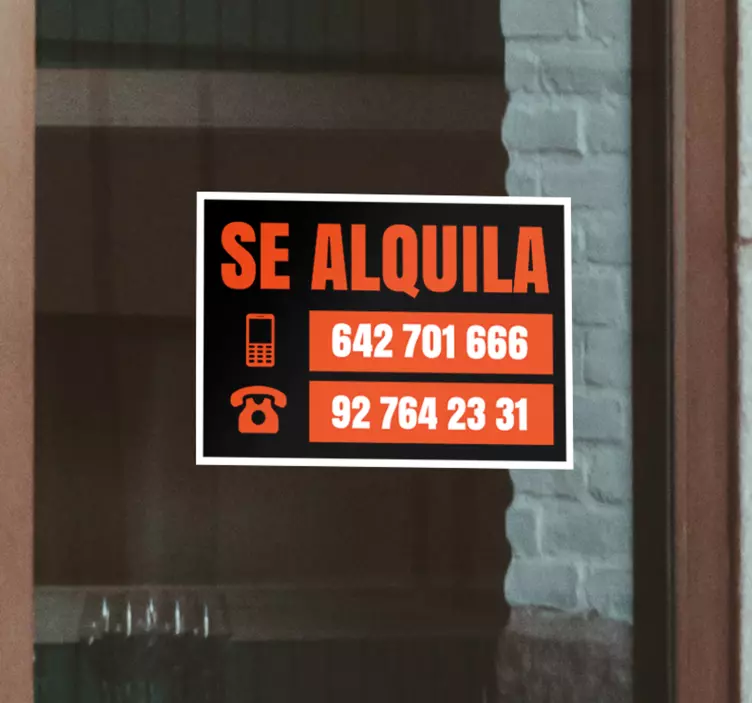 Señalética autoadhesiva se alquila dos números - TenVinilo