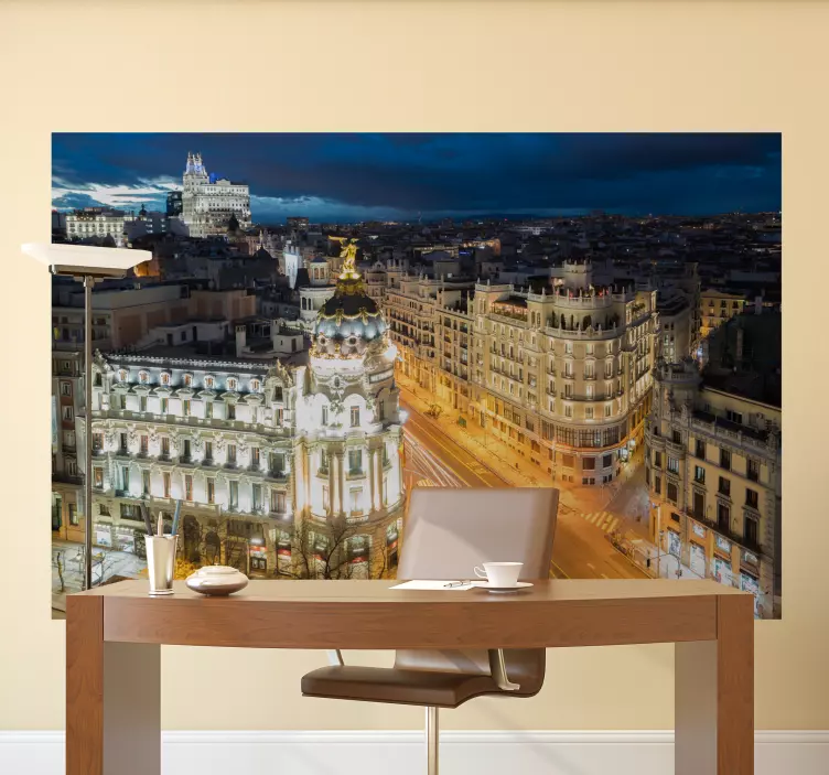 Vinilo 3D Madrid atardecer en Gran Vía - TenVinilo