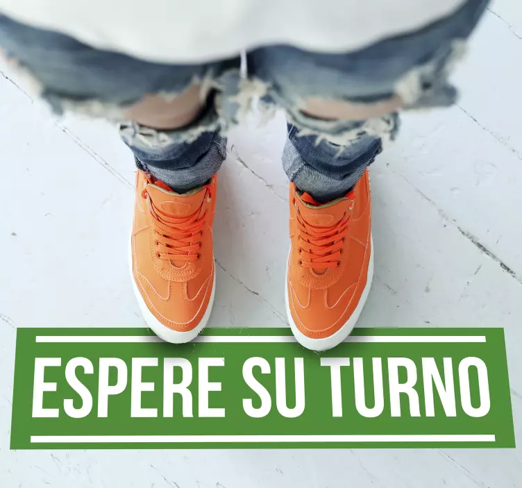 Pegatina para suelo frase espere su turno - TenVinilo