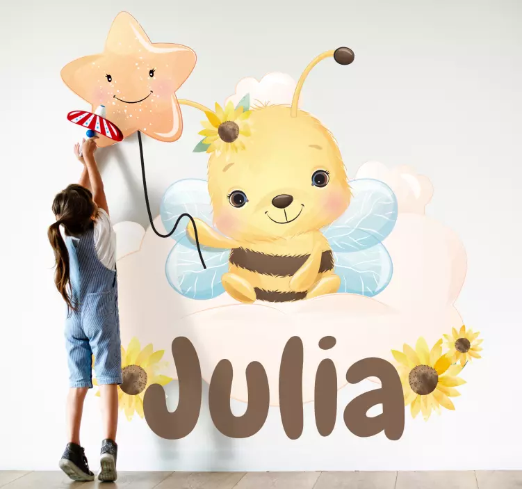 Vinilo animal infantil abeja bebé con nombre - TenVinilo