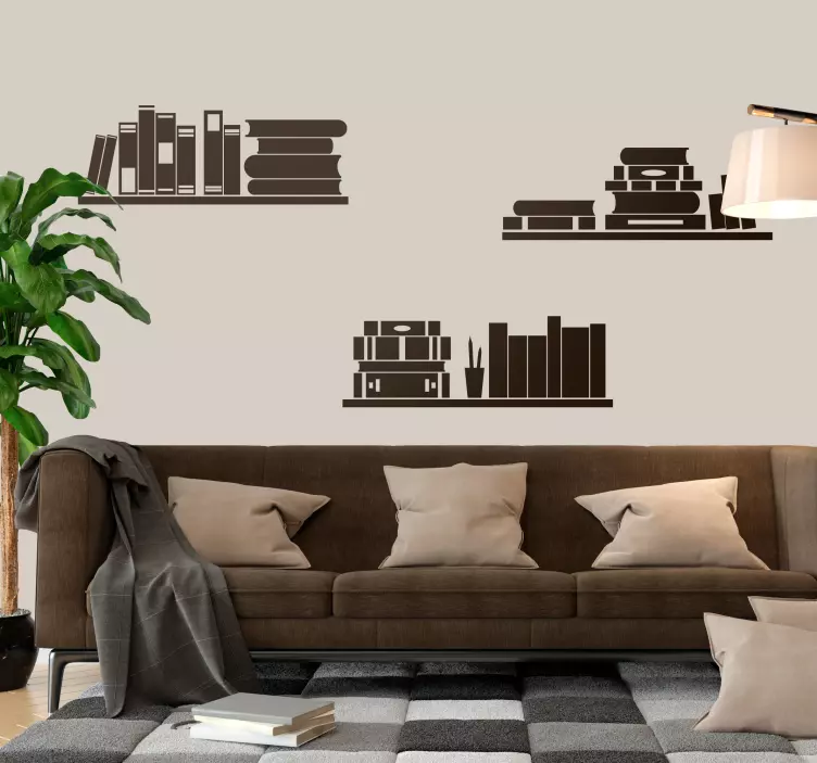 Vinilo arte estantería libros monocolor - TenVinilo
