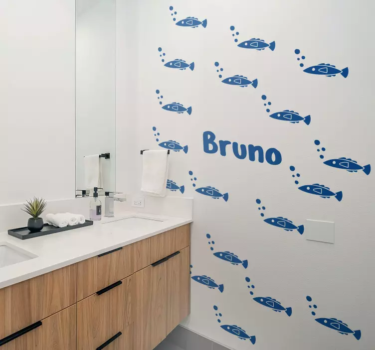 Vinilo baño peces y burbujas con nombre - TenVinilo