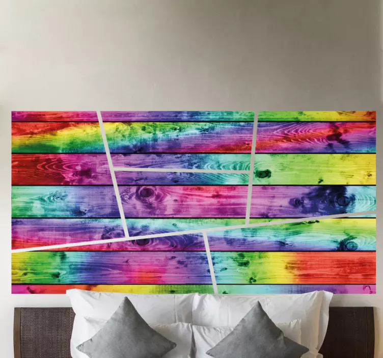 Vinilo pared salón paneles de madera de colores - TenVinilo