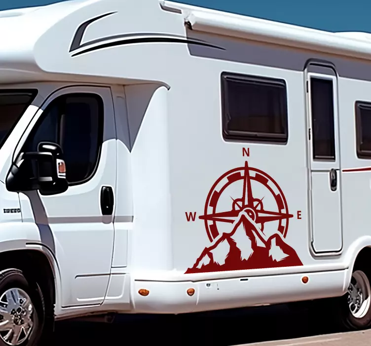 Vinilo autocaravana brújula y montañas - TenVinilo