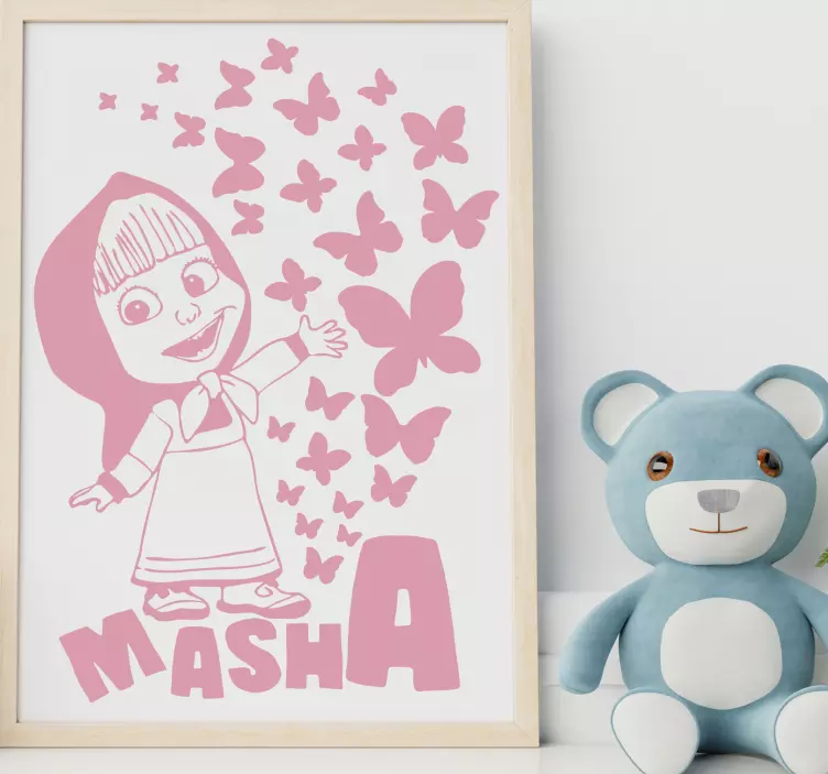Vinilo cartoon Masha con mariposa - TenVinilo