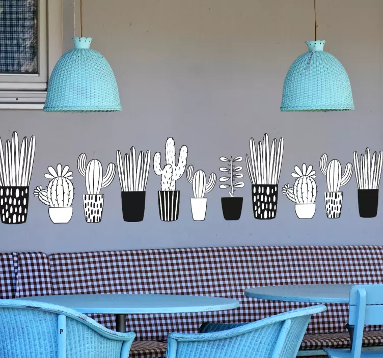 Vinilo para comedor cenefa planta blanca y negra - TenVinilo