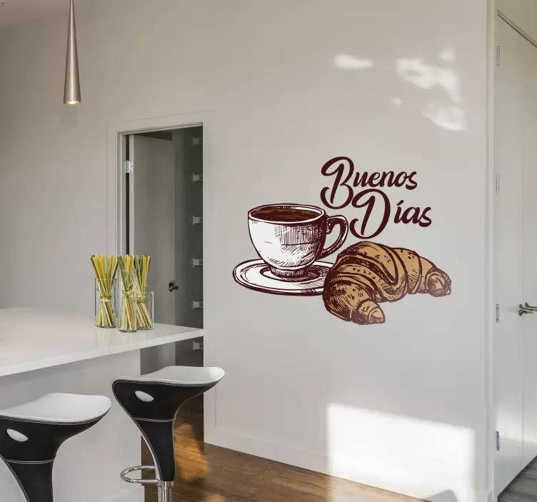 Vinilo para cocina café y croissant "Buenos días" - TenVinilo