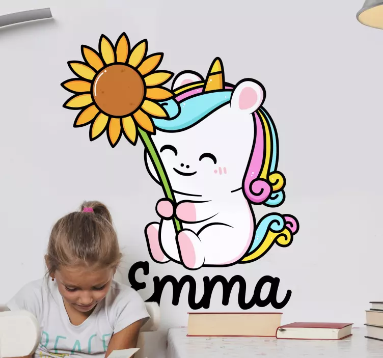 Vinilo con nombre unicornio con girasol - TenVinilo