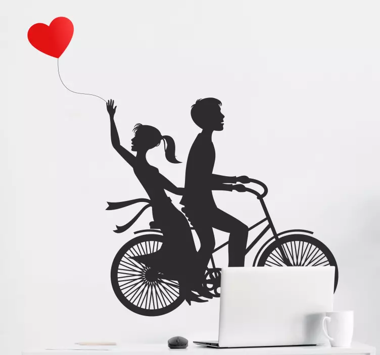 Vinilo de amor pareja montando en bicicleta - TenVinilo