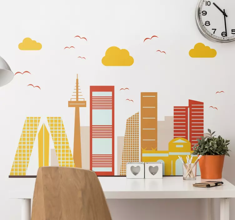Vinilo Madrid skyline tonos cálidos - TenVinilo