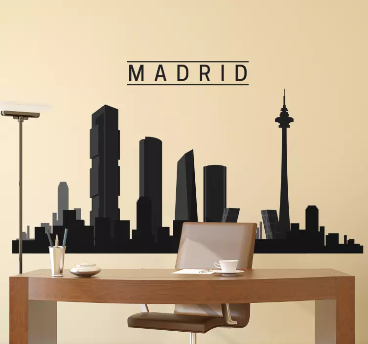 Vinilo Madrid skyline edificios tonos oscuros - TenVinilo