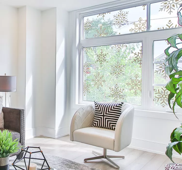 Vinilo para cristal ventana copos de nieve dorados - TenVinilo