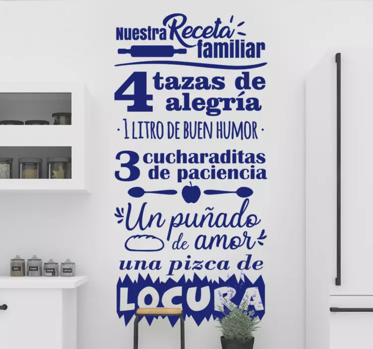 Vinilo para cocina frase pared receta familiar - TenVinilo