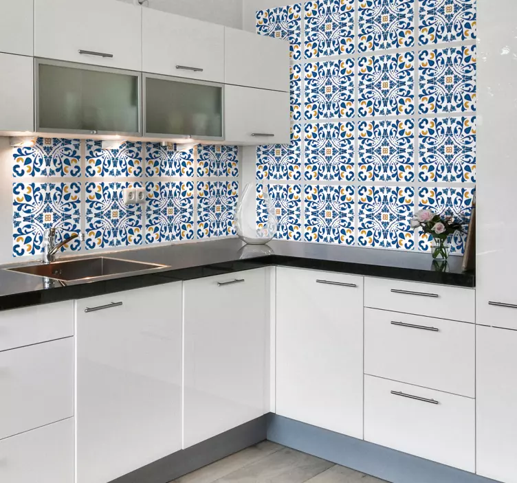 Azulejos adhesivos cocina filigrana portuguesa - TenVinilo