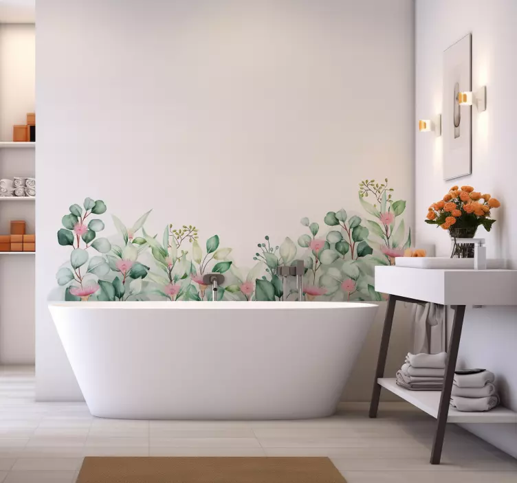 Vinilo para baño flores y plantas de acuarela - TenVinilo