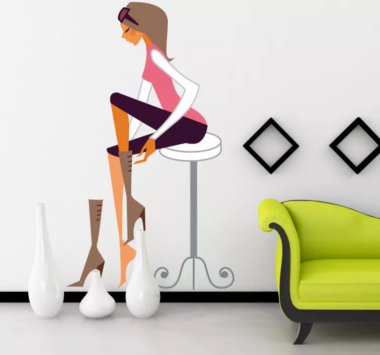 Vinilo decorativo chica probando calzado - TenVinilo