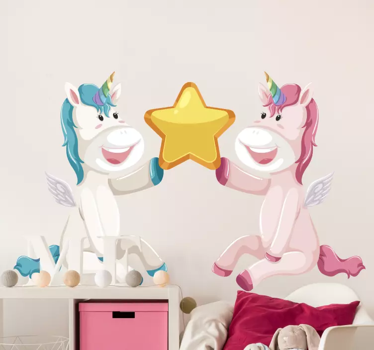 Vinilo infantil de dos unicornio y una estrella - TenVinilo