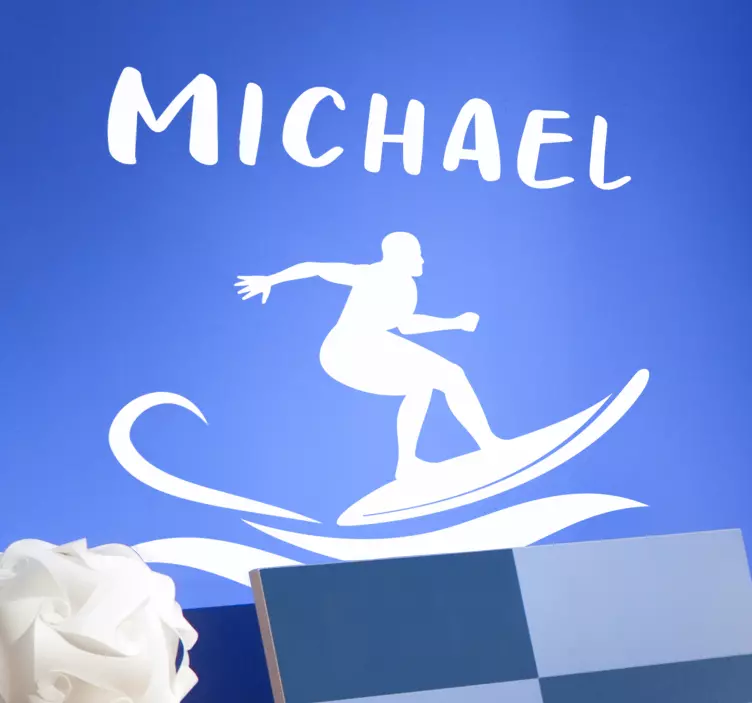 Vinilo pared de surfista en acción con nombre - TenVinilo