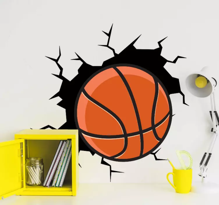 Vinilo baloncesto efectos visuales balón rompe la pared - TenVinilo