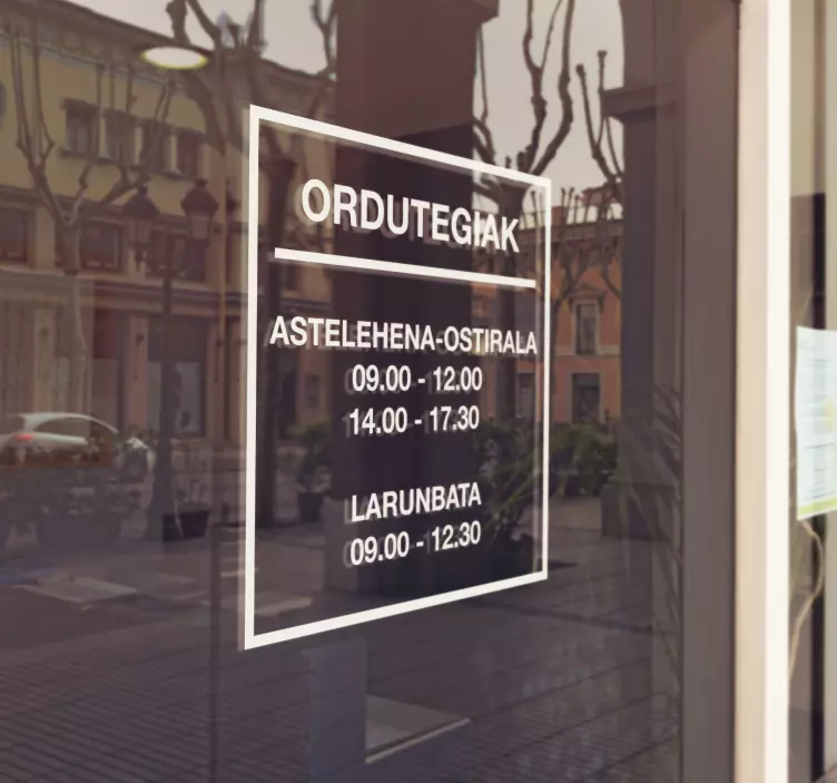 Vinilo horario de la tienda en euskera - TenVinilo