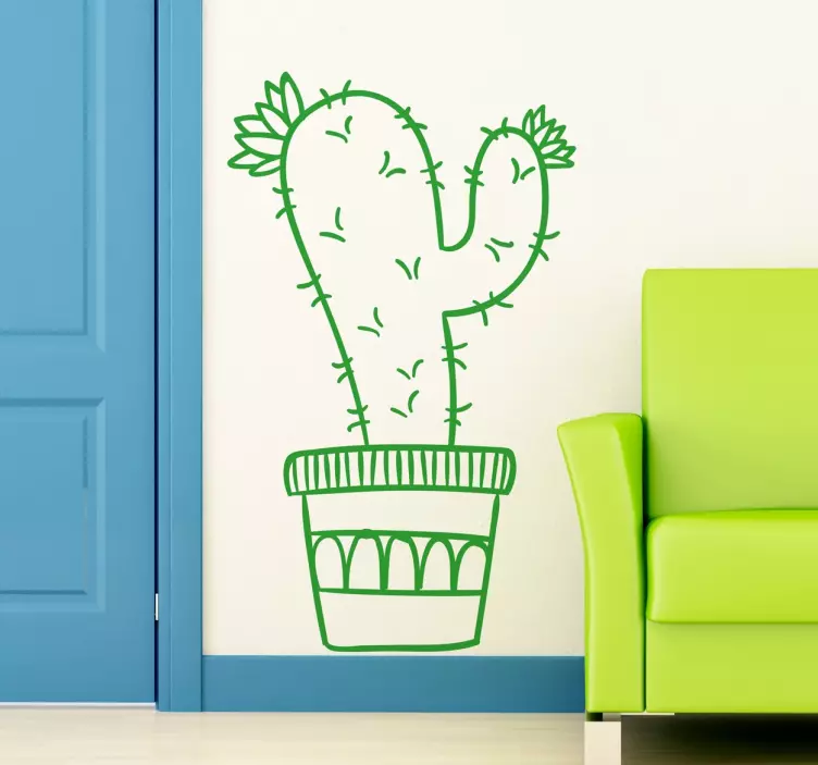 Vinilo decorativo ilustración cactus maceta - TenVinilo