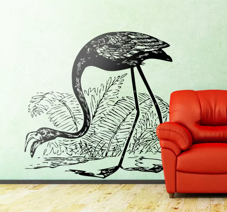 Vinilo decorativo ilustracion grabado flamingo - TenVinilo