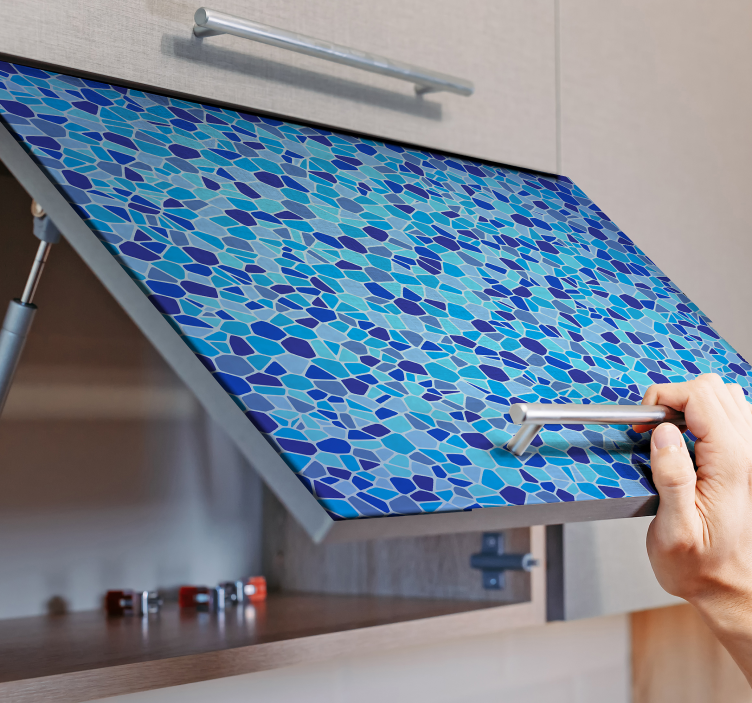 Vinilo para mueble de cocina mosaico tonos azules - TenVinilo