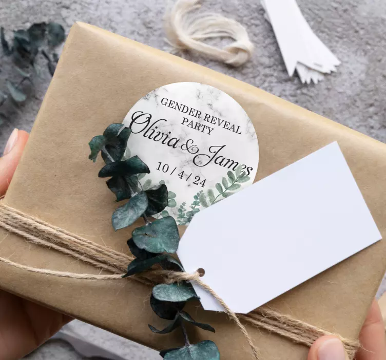 Pegatina personalizable mármol gender reveal - TenVinilo