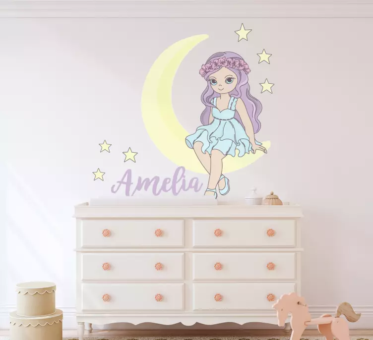 Vinilo personalizable Princesa en la luna - TenVinilo