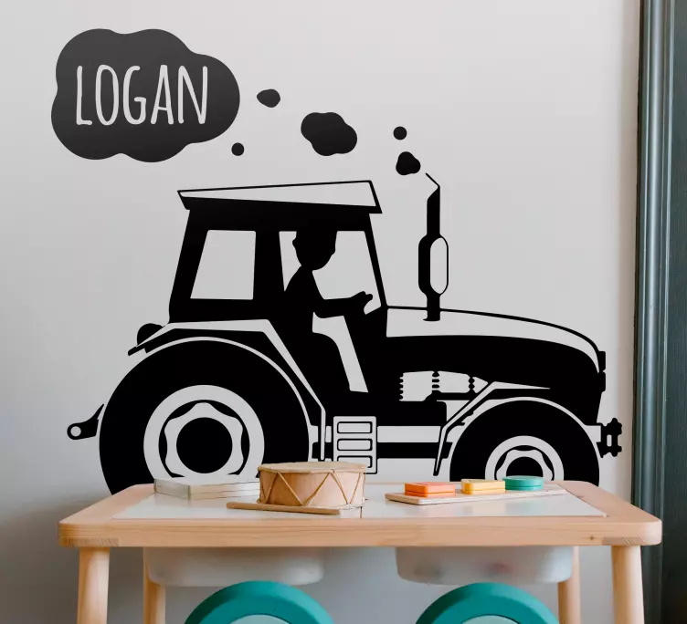 Vinilo personalizable Tractor silueta con nombre - TenVinilo