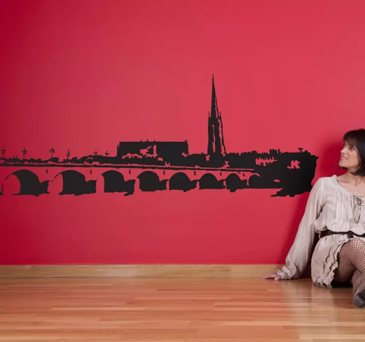 Vinilo decorativo skyline pueblo puente - TenVinilo