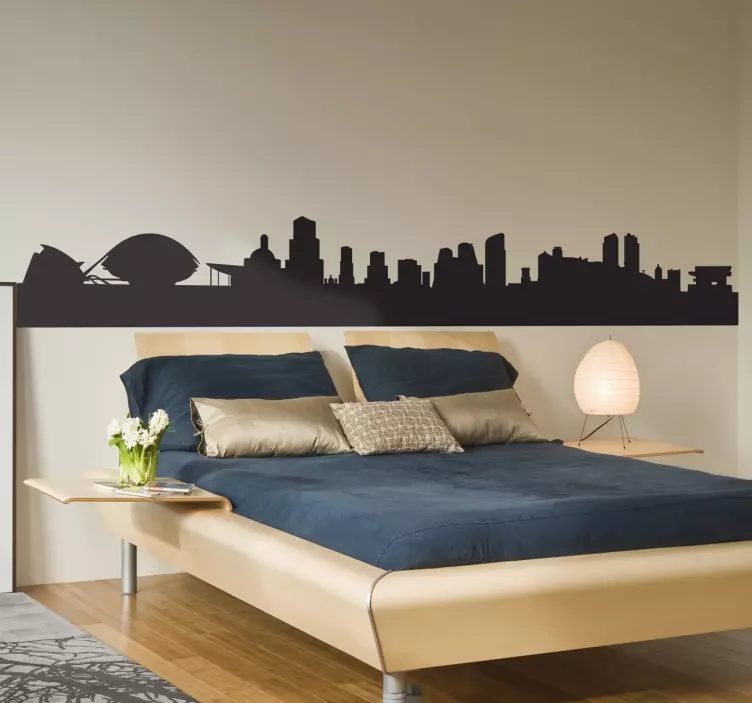 Vinilo decorativo dormitorio skyline Valencia - TenVinilo