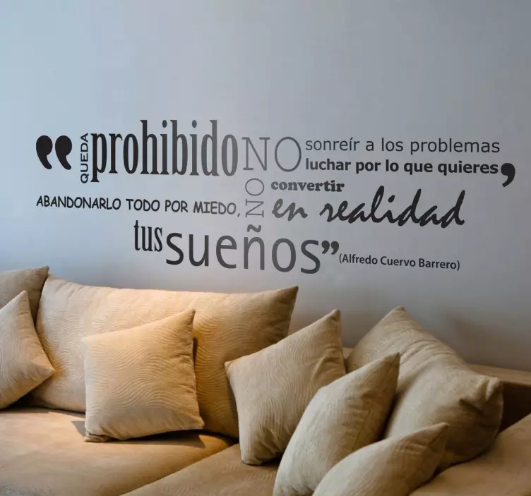 Vinilo pared salón frase sueños Cuervo Barrero - TenVinilo