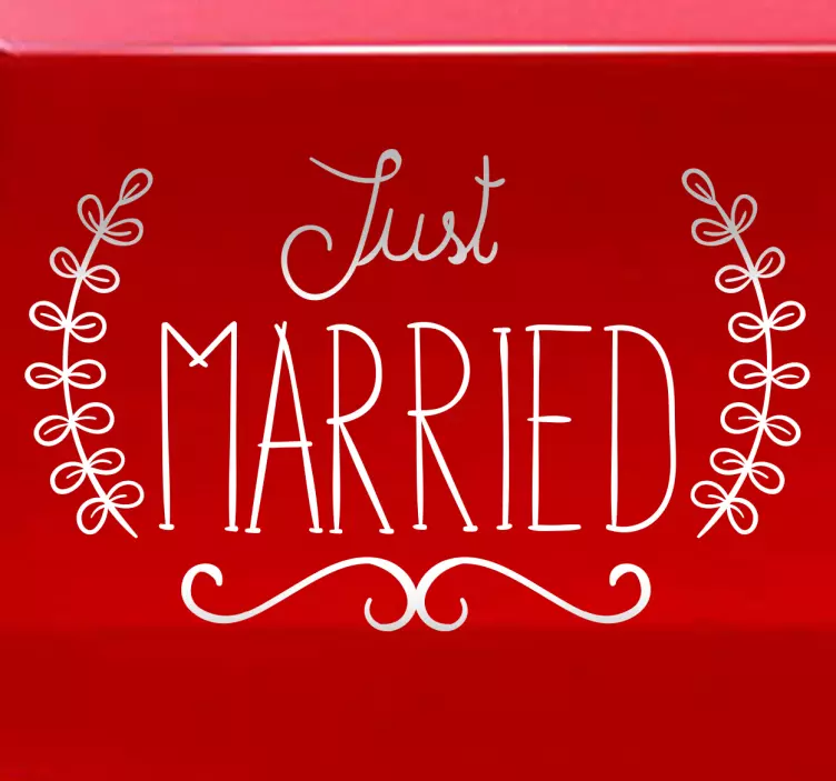 Pegatina boda frase Just Married - TenVinilo